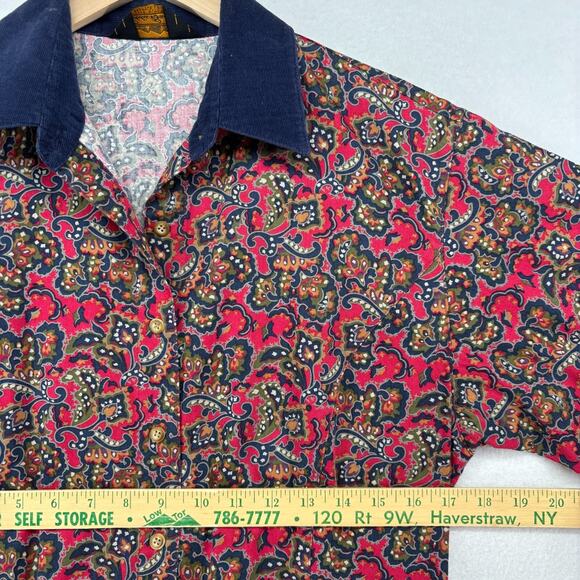 EDDIE BAUER Dress S Twill Paisley Fit & Flare Cottagecore Long Sleeve Cotton Red - Picture 10 of 13